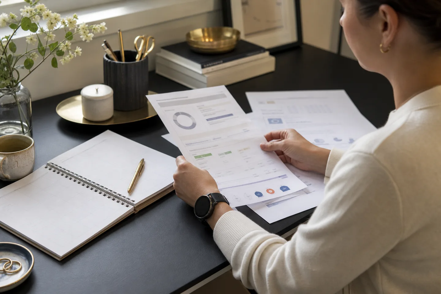 An adult organizing wearable records before a healthcare appointment