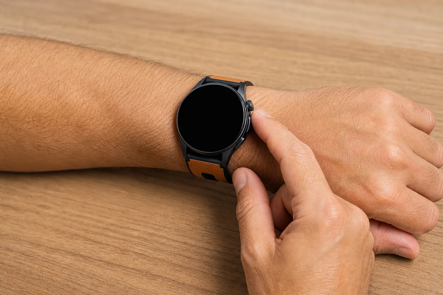 Close-up of steady finger contact during a smartwatch ECG snapshot