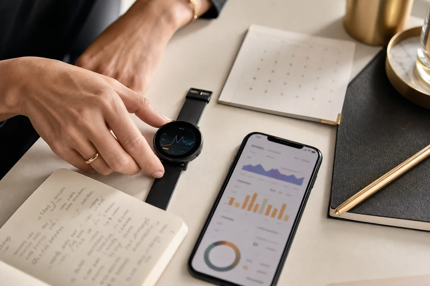 Wearable trend screenshots and concise notes organized for an appointment